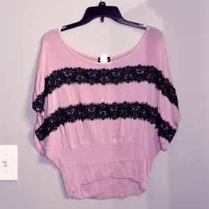 Pink Top with Lace Accents- Medium